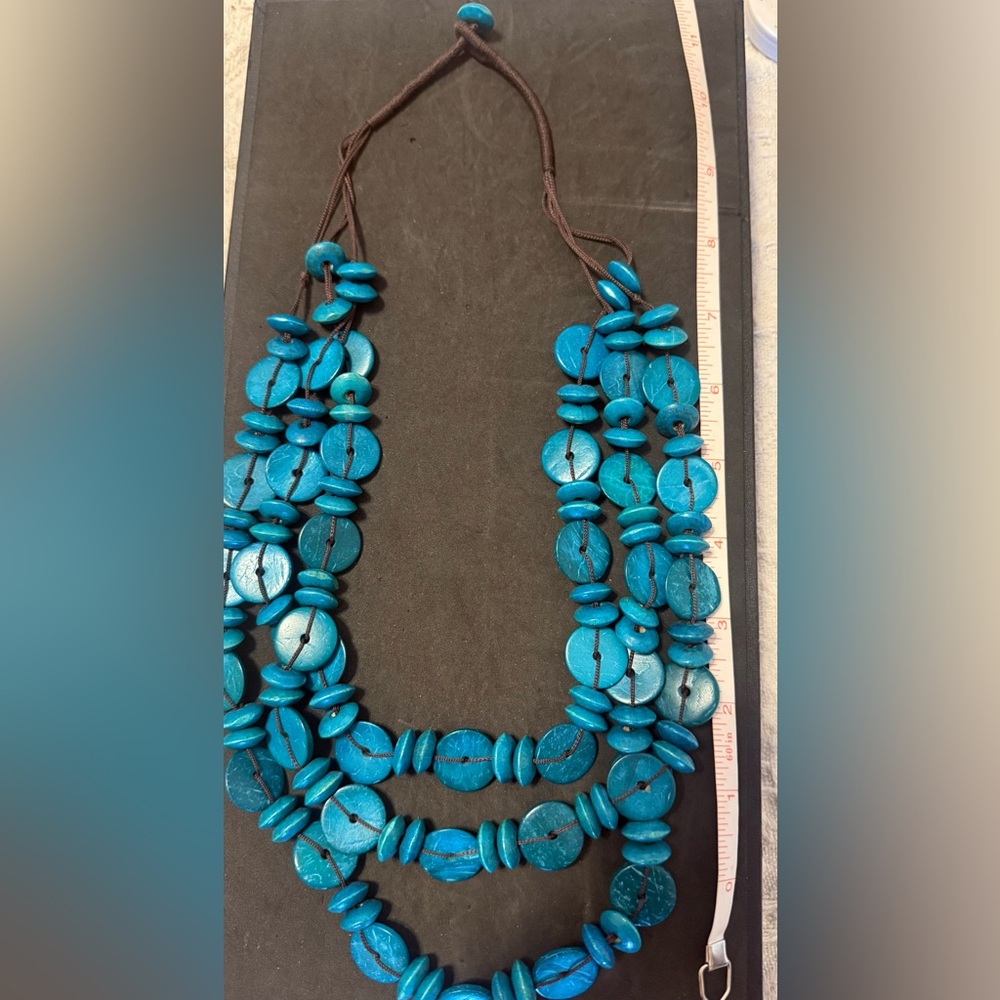Turquoise Blue Multi Layered Disc Wood Necklace -Woman’s Necklace’s